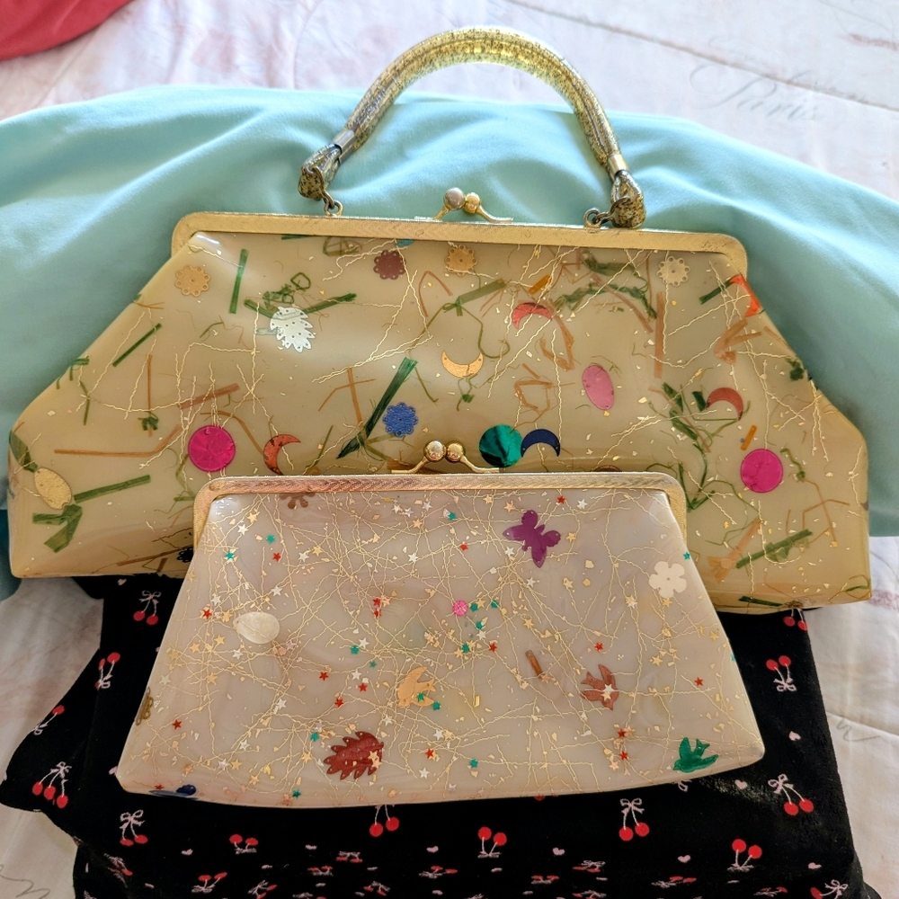 Vintage Plastic Confetti Purse & Matching Clutch Bag 1950s-60s - Picture 2 of 14